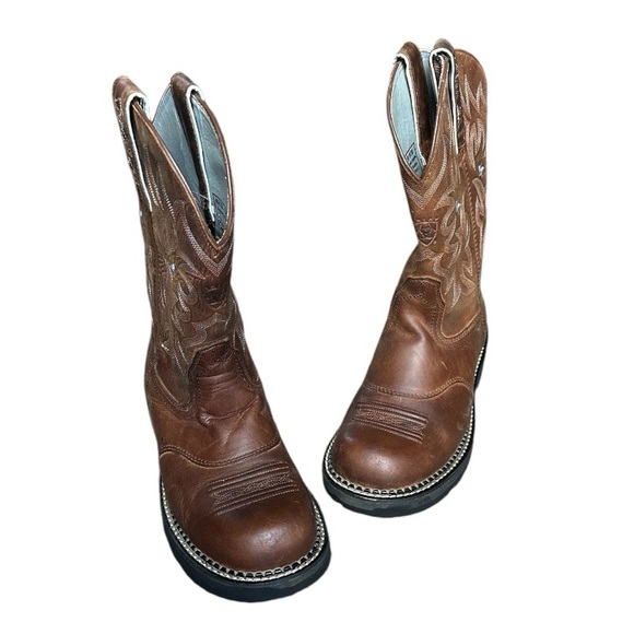 Ariat Women's Square Toe Short Boots Flame Stitch & Stars Leather vintage 9.5B - Picture 2 of 16